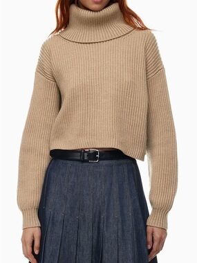 NWT Babaton Aritzia Guell Sweater Italian Merino Wool Cropped Turtleneck Knit XS